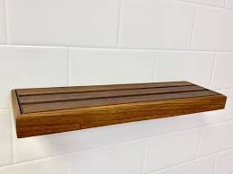 teak floating shelf shower bathroom breakfast bar support