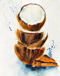 Watercolor Cracked Coconut Art Print By Uliana K X Small Nature Art Painting Small Canvas Paintings Small Canvas Art