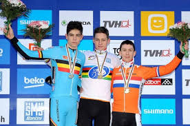 Cyclocross pros wout van aert, tom meeusen, lars van der haar, laurens sweeck, and laura verdonschot on the way to the escape room. The Elite Men S Podium Wout Van Aert Mathieu Van Der Poel And Lars Van Der Haar Cyclocross Baseball Cards World Championship