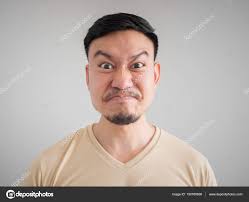 Cabeza Cara Enojada Loca Hombre Asiático Con Barba Bigote — Foto de stock  #150765608 © sevendeman