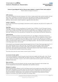 Lung cancer, female breast cancer, and colorectal cancer are the top three cancer types in terms of incidence and are ranked within the top five in terms almost 2 million patients (1 958 223), or 53,9% (53,3% in 2016) of all cancer patients under surveillance in cancer centers were followed for 5 years. Pdf Status Of Psychological Trials In Breast Cancer Patients A Report Of Three Meta Analyses Dr Sandra C Naaman Academia Edu