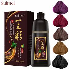 Compare before using, getting black hair. 500ml Natural Organic Ginseng Hair Dye Shampoo Make Hair Soft Shiny Brown Purple And Black Dry Hair Color Product No Side Effect Hair Color Aliexpress