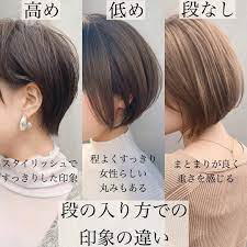 ショート ボブ パーマ タカハシコウヘイ on instagram 段の入り方での 印象の違い 高め すっきりとして スタイリッシュな印象に 首周りも綺麗にみえます 低め 女性らしい丸みを感じ すっきりさも程よくあります バッサリショートに挑戦したいけど 不安な方は特に