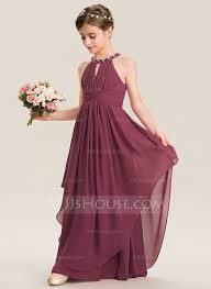 Au 126 00 A Line Scoop Neck Floor Length Chiffon Junior Bridesmaid Dress With Ruffle Beading Jj S House Girls Bridesmaid Dresses Junior Bridesmaid Dresses Kids Bridesmaid Dress