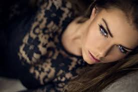 HD wallpaper: brunette, looking away, black dress, Katrine Jensen, blue  eyes