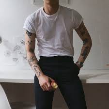 Love The Tattoos And The Simple White Shirt Tucked Into Black Pants Mens Outfits Mens Fashion Mens Street Style