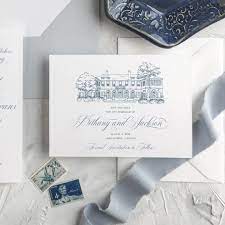 Custom Venue Illustrations Armour House Custom Wedding Invitations By Little Fo Custom Wedding Stationery Caligraphy Wedding Invitations Wedding Stationery