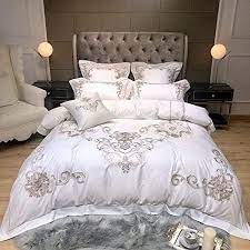 Loikhgv Four Piece Bed Set Premium Embroidery White Duvet Cover Set 4 7pcs King Queen Size Luxury Bedding Luxury Bedding White Duvet Covers Luxury Bedding Sets