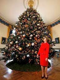 First Lady Laura Bush In Front Of The 2007 White House Tree With The Theme Holiday In White House Christmas Tree White House Christmas Amazing Christmas Trees