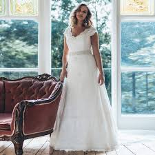 Cap sleeves are one of such touches, such a wedding dress is a perfect option for many types of weddings, from spring to fall, from farmhouse to ballroom or retro one. Elegant V Neck Cap Sleeves Plus Size Wedding Dresses With Beaded Sash A Line Vestidos De Novia White Ivory Lace Bridal Gown Buy At The Price Of 106 20 In Aliexpress Com Imall Com