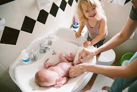 his first bath. bleubird blog