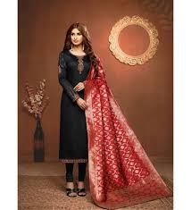 Now, it is the 'dupatta' that's in focus. Black Red Cotton Jam Silk Women S Salwar Suit With Banarasi Dupatta Mf Next Com 3106123