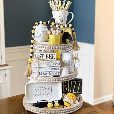 Tiered tray farmhouse decor / tiered tray greenery and flowers / white rose tray decor / home decor / farmhouse kitchen 3 tiered tray decor. Inspirational Farmhouse Rae Dunn Tiered Trays The Cottage Market