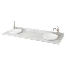 In addition, the offset sink allows for a bit more workable space on a smaller bathroom. 73 X 22 Marble Top For Double Semi Recessed Sink Offset Faucet Drillings Vanity Tops Bathroom Vaniti Marble Vanity Tops Bathroom Top Semi Recessed Sink