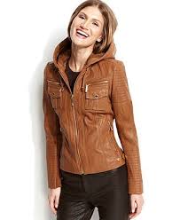 Omg I Need This In My Life Michael Michael Kors Hooded Leather Jacket Clearance Closeout Sal Leather Jacket With Hood Leather Jacket Coats For Women