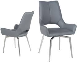 Spinello Grey Faux Leather Swivel Dining Chair With Brushed Stainless Steel Legs Pair In 2020 Swivel Dining Chairs Metal Dining Chairs Dining Chairs