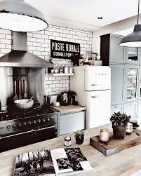 A Rustic Home With Smeg Fridge And Floor To Ceiling Grey Shaker Kitchen Cupboards White Metro Tiles And A F Kitchen Remodel Home Decor Kitchen Kitchen Design