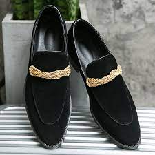 Up to 40% off shoes. Black Suede Gold Twill Dapper Mens Loafers Flats Dress Shoes