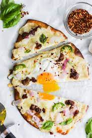 Cheesy Naan Breakfast Pizza Recipe Breakfast Pizza Mexican Breakfast Recipes Waffle Recipe Healthy