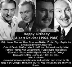 December 20: Happy Birthday Albert Dekker (1905-1968) #albertdekker  #oldhollywood #bornonthisday #happybirthday #decemberbirthdays #December  #biography #information