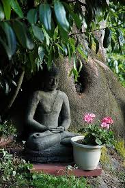 Garden Buddha Statue Pink Flowers Meditation Position Under A Large Tree With Pink Flower Offering Wedgwood Seattle Washington Usa Buddha Garden Zen Garden Pink Flowering Trees