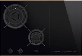 Smeg PM6721WLDR Dolce Stil Novo Mešana kuhalna plošča 2 indukcijski coni + 2  plina, cm 75 - črna steklokeramika z bakrenimi oblogami | Vieffetrade