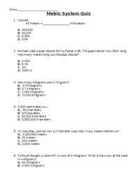 Converting Metric System Quiz 5 Md A1 By Ms Dragonetti Tpt