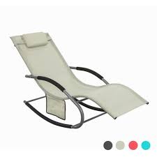 Fauteuil A Bascule Chaise Longue Transat De Jardin Avec Repose Pieds Et 1 Pochette Laterale Bain