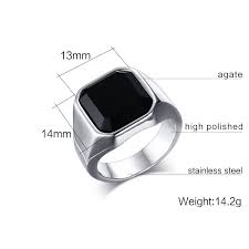 Square Black Stone Men Rings Signet Stainless Steel Biker Ring Male Jewelry Gold Mi Tiles Com Unisex design ring, mens rectangle crystal ring on adjustable band shysiren. square black stone men rings signet