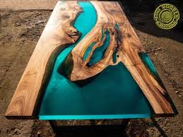 Turquoise Resin Dining Table With Glowing Inlay Resin Furniture Wood Resin Table Resin Table