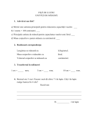 Fișa conține 11 exerciții cu sarcini de lucru diverse. Academiaabc UnitÄƒÈ›i De MÄƒsurÄƒ FiÈ™Äƒ De Lucru