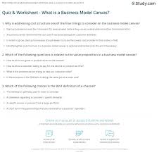 Quiz Worksheet What Is A Business Model Canvas Study Com