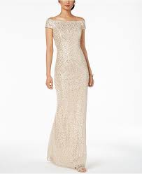 Adrianna Papell Off The Shoulder Sequined Gown Reviews Dresses Women Macy S Shrug For Dresses Gowns Womens Dresses