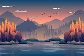 Scenery Autumn Forest With Mountain And Sky Illustration In 2021 Desktop Wallpaper Art Abstract Wallpaper Wood Illustration