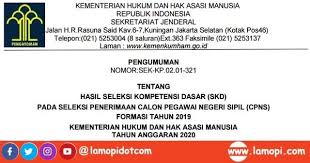 Kemenkumham terima bmn berupa rumah pegawai dari kementerian pupr. Pengumuman Hasil Skd Cpns Kemenkumham 2020 Link Download Alternatif Lamopi Com