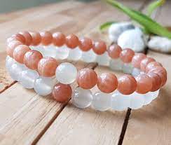 This stunning triple strand bracelet is composed of little nuggets of sky blue camiptos turquoise and minty green scorpion turquoise. Moonstone Braceletsunstone Braceletcouple Braceletset Of Etsy Sunstone Bracelet Couple Bracelets Moonstone Bracelet