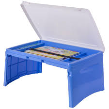 Basicwise Blue And White Kids Portable Fold Able Plastic Lap Tray Lap Tray Lap Desk For Kids Kids Chairs