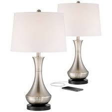 Shop for touch lamps bedside online at target. 360 Lighting Modern Table Lamps Set Of 2 With Hotel Style Usb Charging Port Brushed Steel Empire Shade For Living Room Family Bedroom Bedside Target