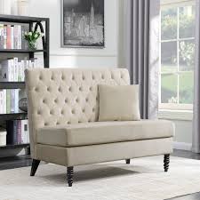 This photo is about indoors, seats, sofa. Loveseat Couch Sofa Upholstered Button Tufted Nailhead High Back Settee Beige Ebay