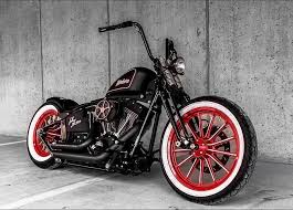 Black, white and red patterned pumpkins and matching witches' legs in a cauldron are amazing for halloween decor. Red Wheels With White Walls Bobber Motorcycle Bobber Harley Davidson Bikes