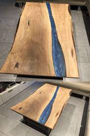 table basse en bois de noyer et resine epoxy bleue nacree epoxy resin table walnut wood resin epoxy table