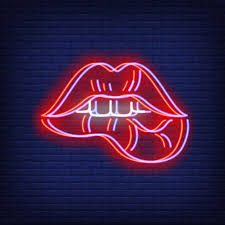 Download Woman Lips Biting Neon Sign With Chromatic Aberration Effect For Free Neon Signs Neon Wallpaper Neon Lighting