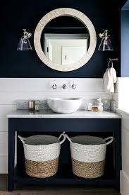 Navy blue shiplap wall vase, wall sconce, rustic vase. Navy Blue Washstand With Shiplap Wall Cottage Bathroom