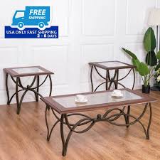3 Pcs Elegant Wood Glass Coffee Table Set Coffee Table Coffee Table Setting Coffee Table And Side Table Set