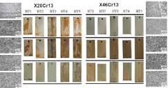 Sample surfaces and microstructures of X20Cr13 and X46Cr13 after ...