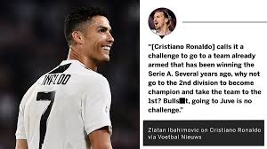 Zlatan ibrahimovic and cristiano ronaldo are two of the game's all time greats! Espn Fc On Twitter Zlatan Ibrahimovic Slams Cristiano Ronaldo S Move To Juventus