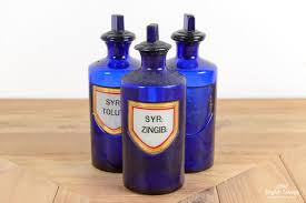 Three Old Blue Glass Pharmacy Jars