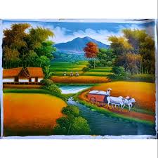Lukisan di atas kanvas 190 x 90 cm. Lukisan Pemandangan Sawah Shopee Indonesia