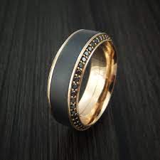 18k Rose Gold Ring With Elysium Black Diamond Inlay And Eternity Set Black Diamonds Custom Made Band Mens Wedding Rings Wedding Rings Rings For Men