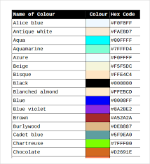 Sample Color Chart Template 25 Free Documents In Pdf Word